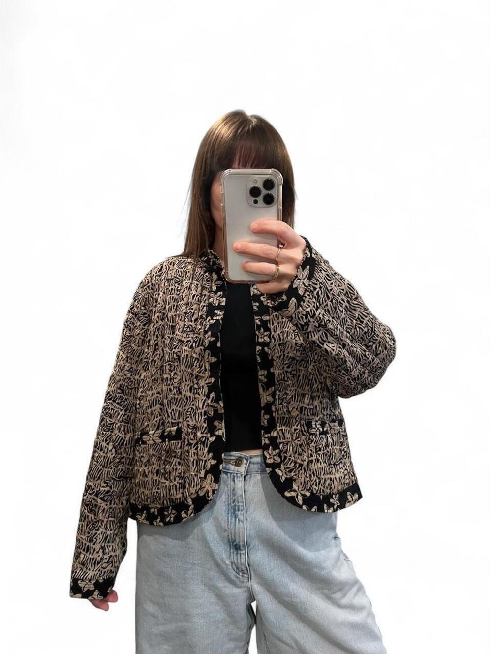 Vintage Reversible Quilted Jacket Floral Batik Lightweight